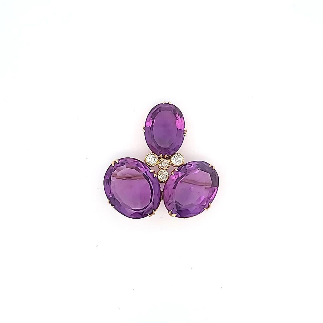 50.00 CARAT AMETHYSTS 1.00 CARAT ROUND BRILLIANT DIAMOND 18K YELLOW GOLD PIN (1 of 2)