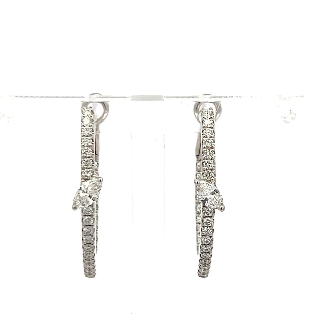 0.90 CARAT ROUND BRILLIANT AND MARQUIS SHAPE DIAMOND 14K WG HOOP EARRINGS (1 of 1)