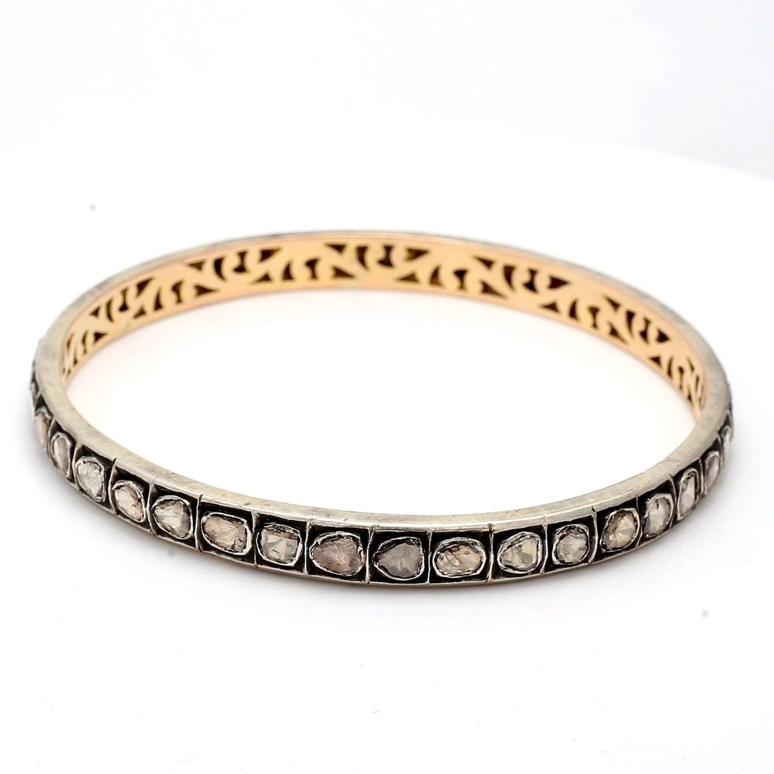 6.00 CARAT ROSE CUT X I1 DIAMOND GOLD/SILVER BANGLE BRACELET (1 of 2)