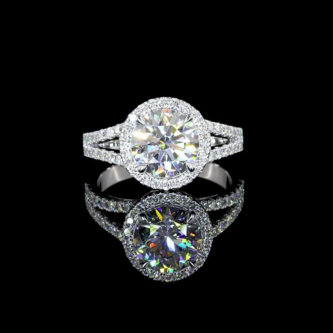 LAB-GROWN 3.68 CARAT ROUND F-VS1 DIAMOND 14K WHITE GOLD SPLIT SHANK RING (1 of 2)