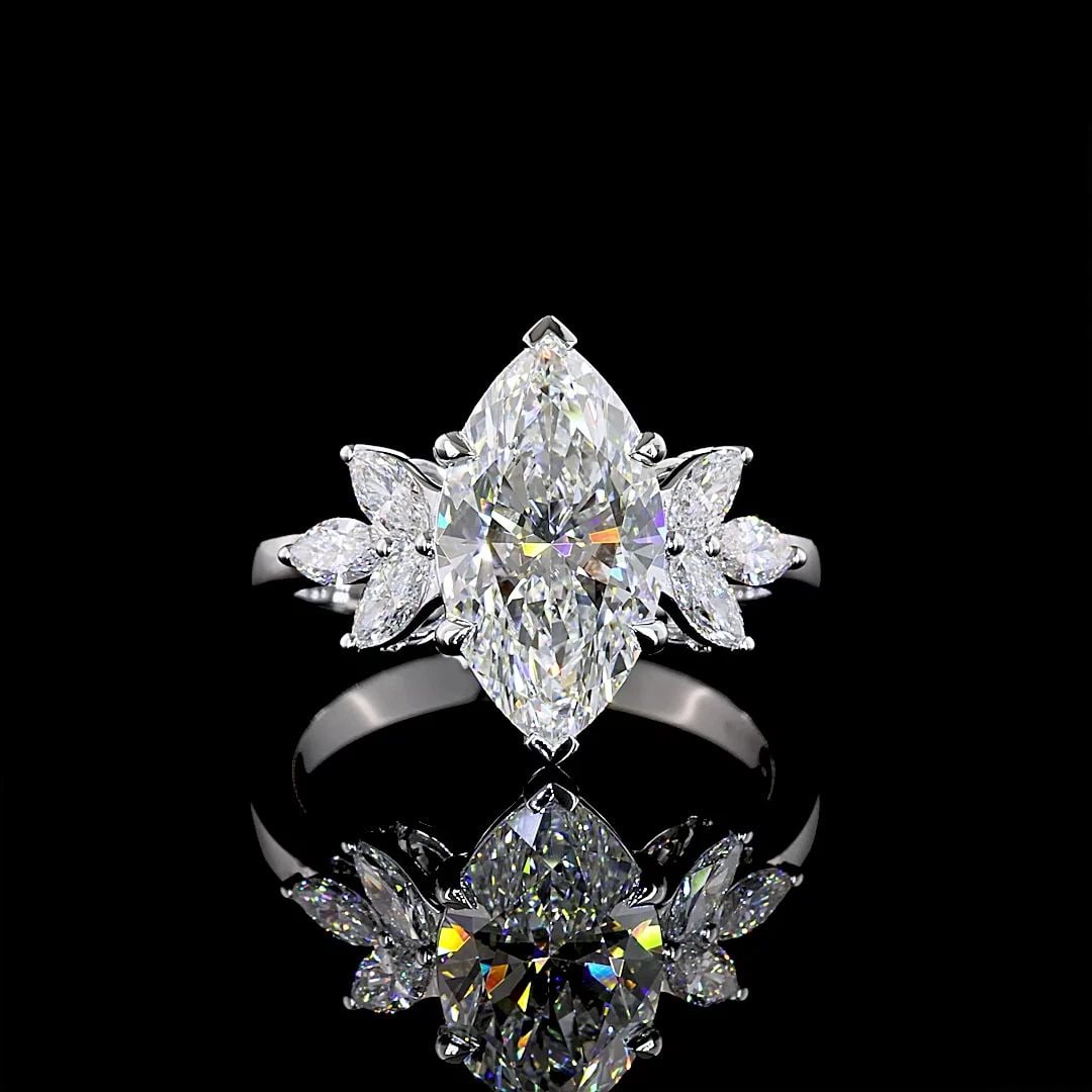 LAB-GROWN 3.56 CARAT MARQUISE E-VS1 DIAMOND 14K WHITE GOLD SPLIT SHANK RING: LAB-GROWN 3.56 CARAT MARQUISE E-VS1 DIAMOND 14K WHITE GOLD SPLIT SHANK RING Title: High-quality Brand-New Echo Friendly Elegant Lab-Grown 3.56 Carat Marquise E-VS1 Diamond 14K White Gold Split Shank R