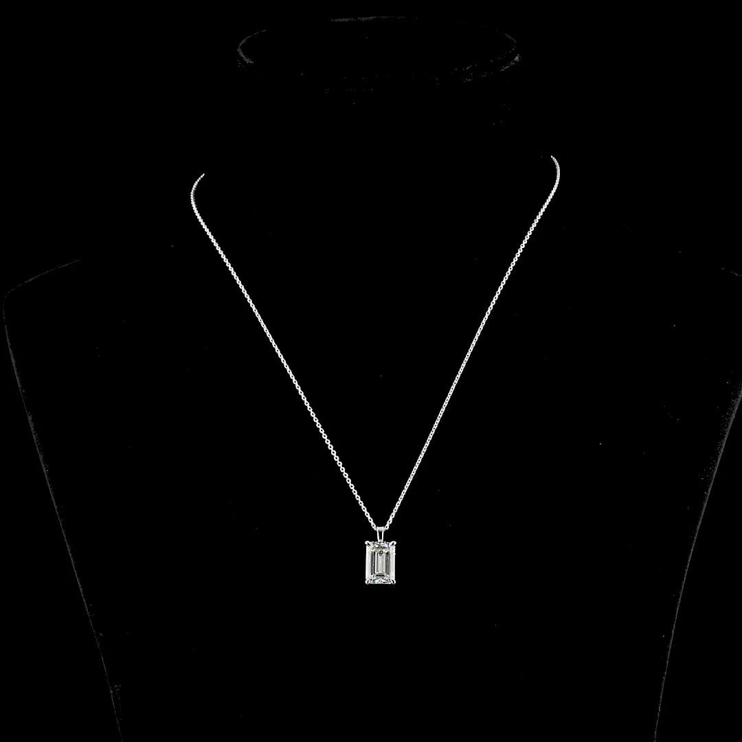 LAB-GROWN 3.92 CARAT EMERALD G-VS1 DIAMOND 14K WHITE GOLD SOLITAIRE PENDANT (1 of 2)