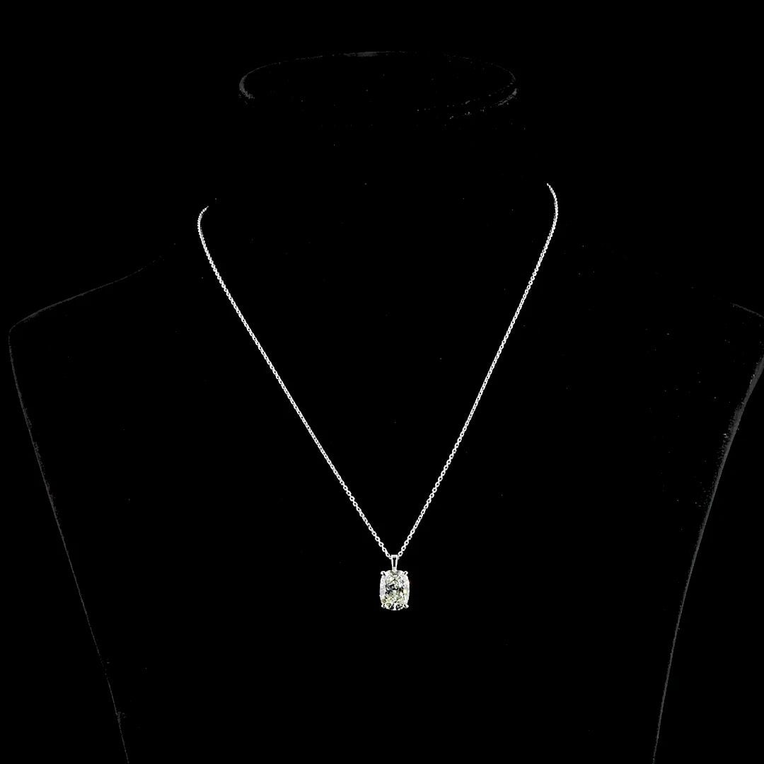 LAB-GROWN 3 CARAT CUSHION BRILLIANT I-VS1 DIAMOND 14K WHITE GOLD SOLITAIRE PENDA: LAB-GROWN 3 CARAT CUSHION BRILLIANT I-VS1 DIAMOND 14K WHITE GOLD SOLITAIRE PENDA Title: High-quality Brand-New Echo Friendly Elegant Lab-Grown 3 Carat Cushion Brilliant I-VS1 Diamond 14K White Gold So