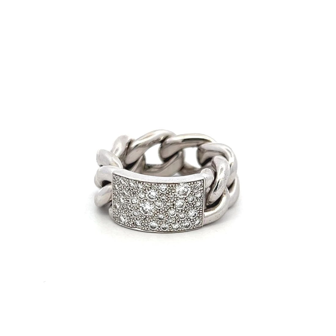 DIOR 0.60 CARAT DIAMOND 18K WHITE GOLD CHAIN LINK COCKTAIL RING SIZE 6.5: DIOR 0.60 CARAT DIAMOND 18K WHITE GOLD CHAIN LINK COCKTAIL RING SIZE 6.5 Designer: DIOR Title: This authentic Dior cocktail ring features a bold chain-link design crafted in solid 18K white gold, fini