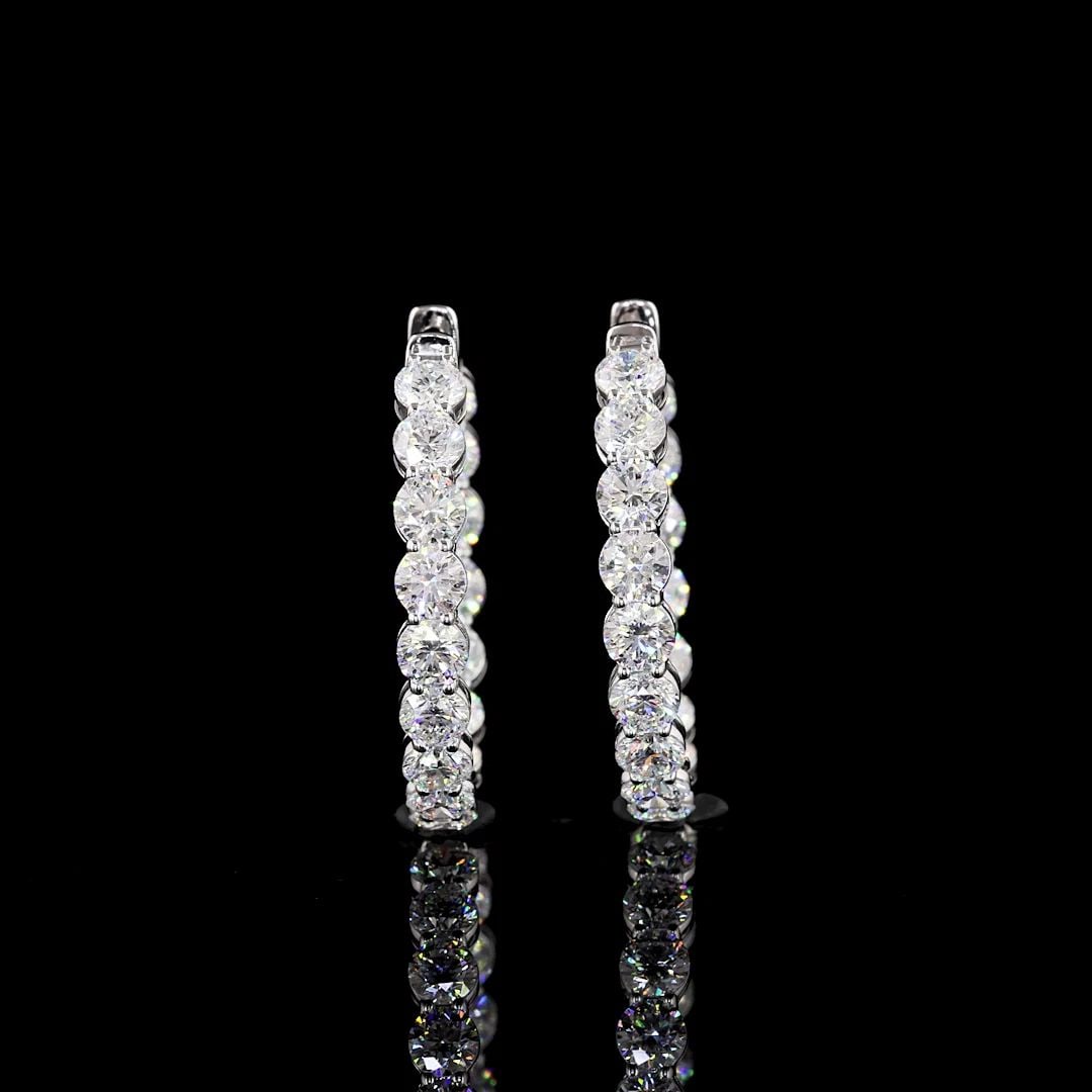 LAB-GROWN 5.32 CARAT ROUND E-VS1 DIAMOND 14K WHITE GOLD HOOPS EARRINGS (1 of 2)