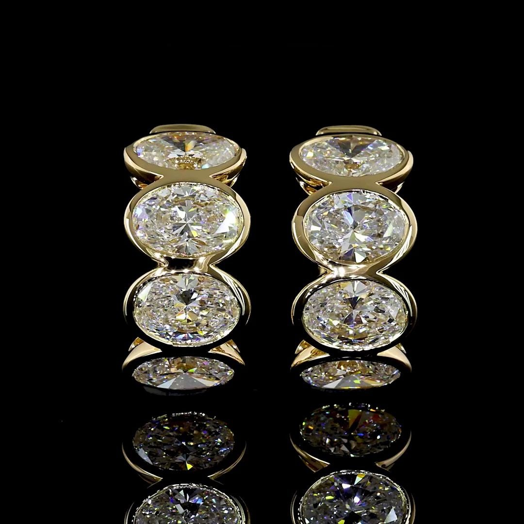 LAB-GROWN 3.55 CARAT OVAL E-VS DIAMOND 14K YELLOW GOLD HUGGIES EARRINGS (1 of 2)