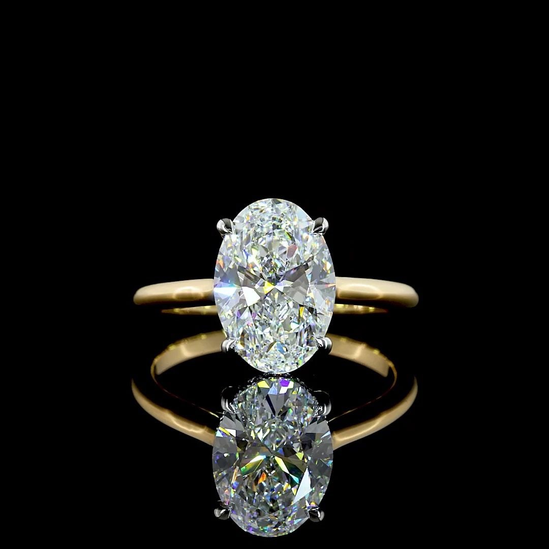 LAB-GROWN 2.59 CARAT OVAL E-VS1 DIAMOND 18K YELLOW GOLD - PLATINUM HIDDEN HALO R: LAB-GROWN 2.59 CARAT OVAL E-VS1 DIAMOND 18K YELLOW GOLD - PLATINUM HIDDEN HALO R Title: High-quality Brand-New Echo Friendly Elegant Lab-Grown 2.59 Carat Oval E-VS1 Diamond 18K Yellow Gold - Platinum