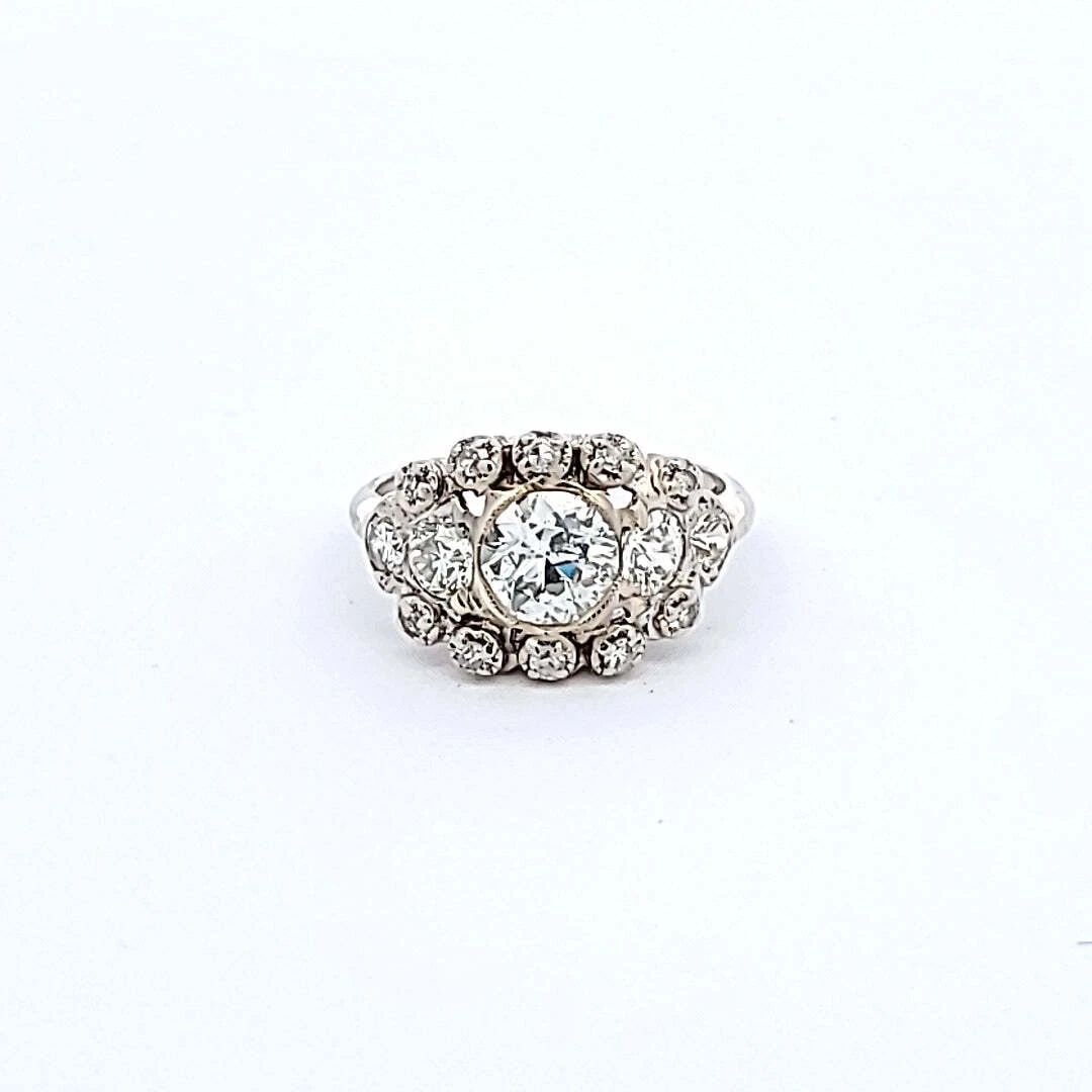 ANTIQUE 2.60 GRAMS 1.53 CARAT ROUND BRILLIANT G-I1 DIAMOND PLATINUM WEDDING RING (1 of 2)