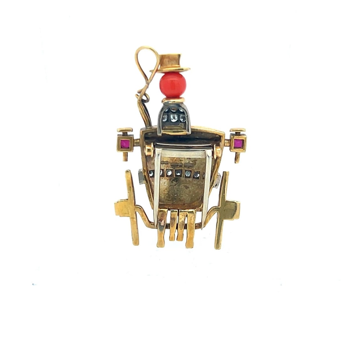 0.35 CARAT ROUND DIAMOND 0.15 CARAT SAPPHIRE 0.10 CARAT RUBY 18K YG PIN BROOCH (1 of 2)