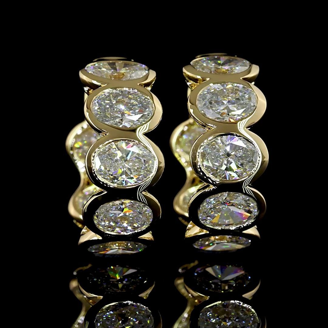 LAB-GROWN 3.52 CARAT OVAL E-VS DIAMOND 14K YELLOW GOLD HUGGIES EARRINGS (1 of 2)
