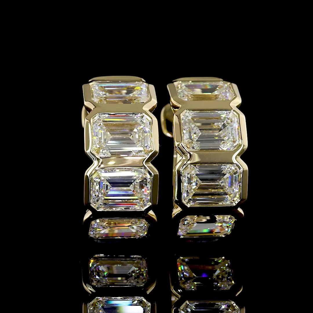 LAB-GROWN 3.52 CARAT EMERALD E-VS DIAMOND 14K YELLOW GOLD HUGGIES EARRINGS (1 of 2)