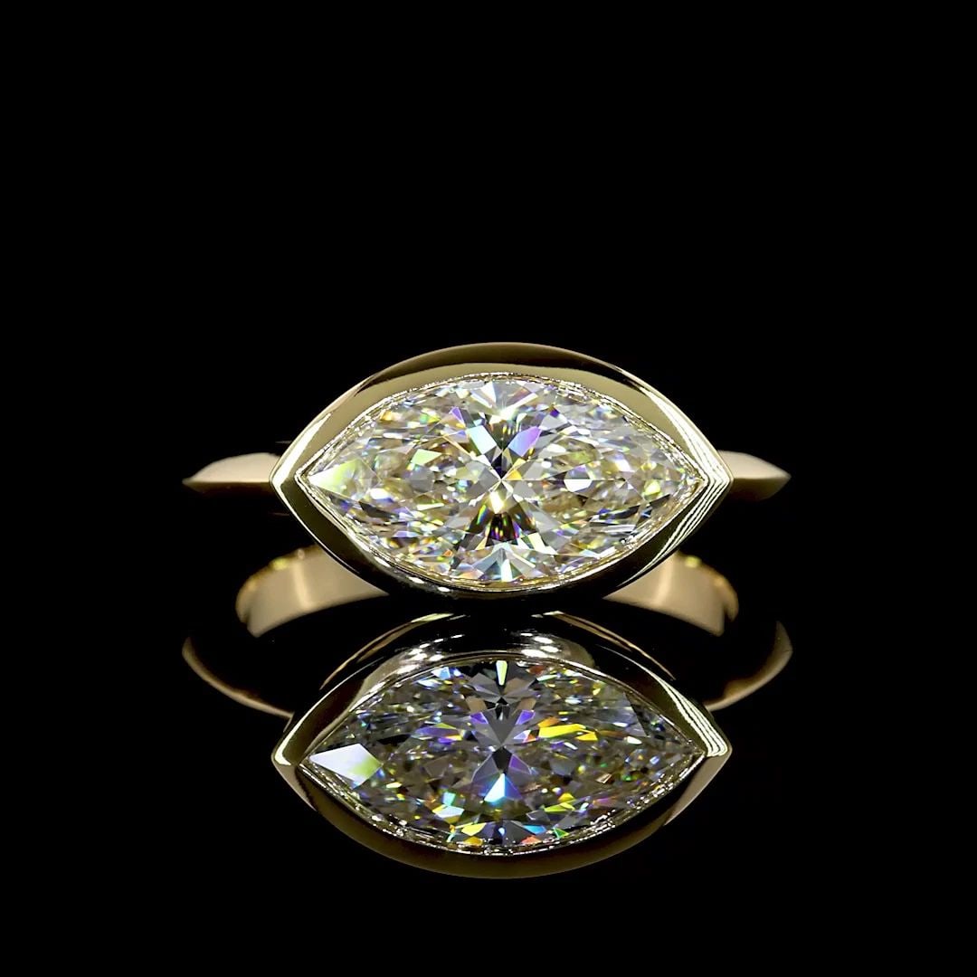 LAB-GROWN 2.06 CARAT MARQUISE E-VVS2 DIAMOND 14K YELLOW GOLD SOLITAIRE RING (1 of 2)