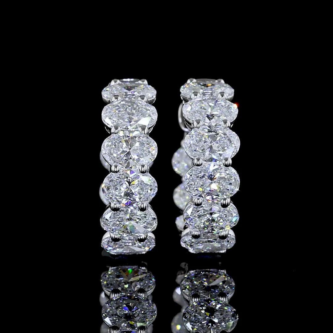 LAB-GROWN 3.52 CARAT OVAL E-VS DIAMOND 14K WHITE GOLD HUGGIES EARRINGS: LAB-GROWN 3.52 CARAT OVAL E-VS DIAMOND 14K WHITE GOLD HUGGIES EARRINGS Title: High-quality Brand-New Echo Friendly Elegant Lab-Grown 3.52 Carat Oval E-VS Diamond 14K White Gold Huggies Earrings Video