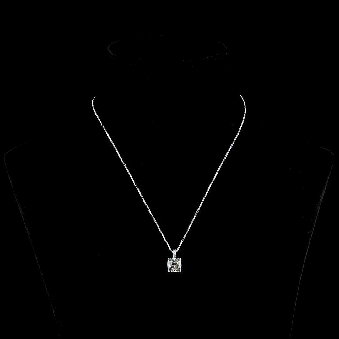LAB-GROWN 3.4 CARAT CUSHION MODIFIED J-VS1 DIAMOND 14K WHITE GOLD PENDANT PENDAN (1 of 2)