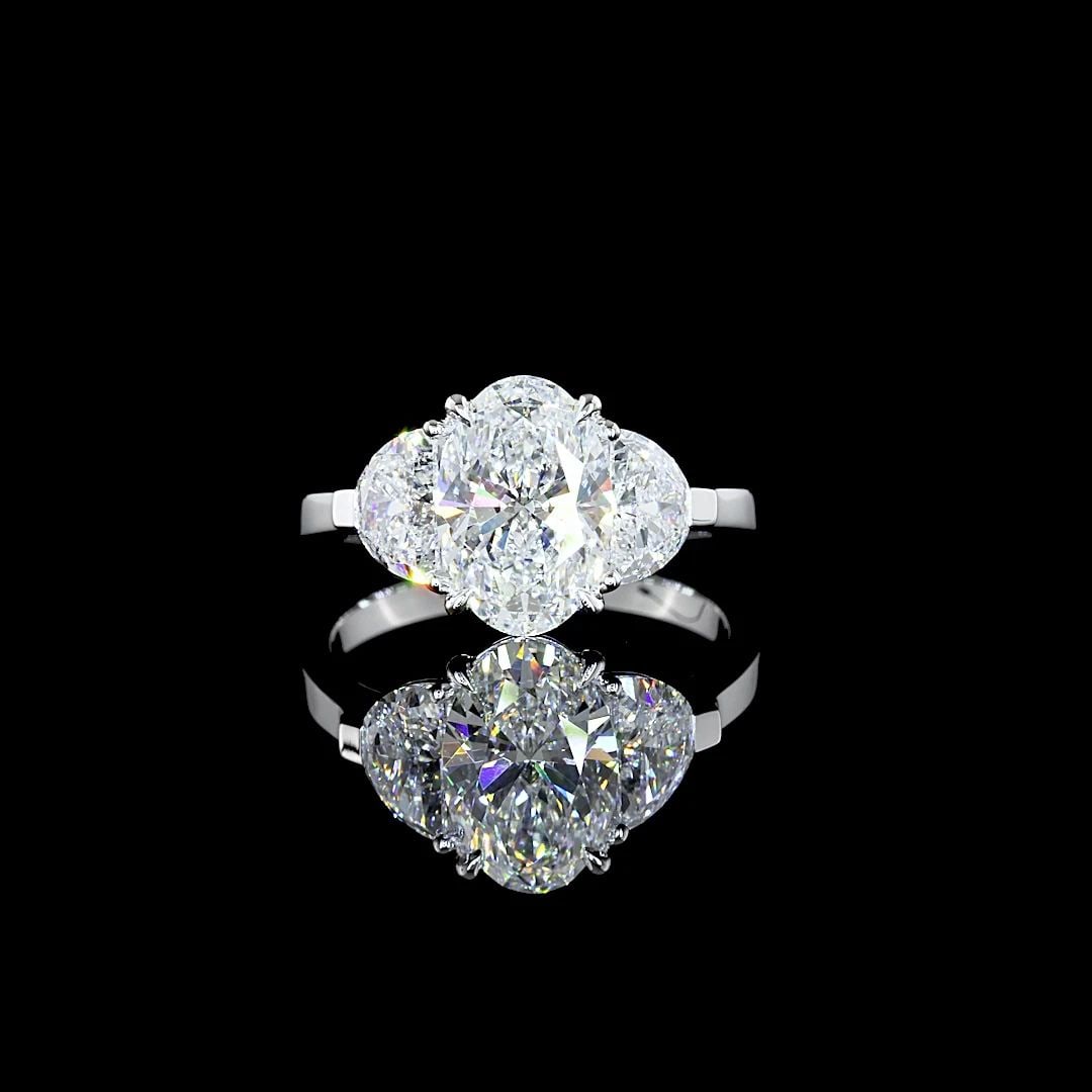 LAB-GROWN 2.95 CARAT OVAL G-VS1 DIAMOND 14K WHITE GOLD 3 STONES RING (1 of 2)