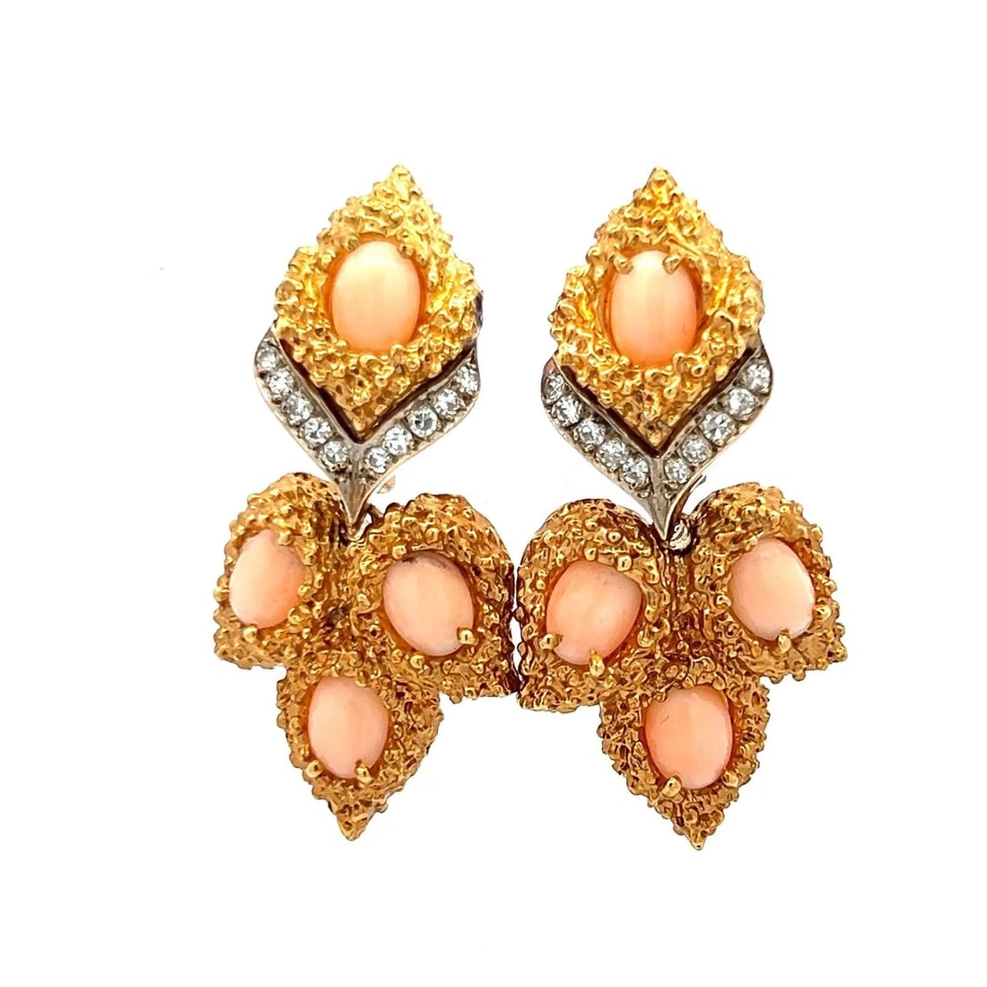 4.4-5.7MM CORAL 0.20 CARAT DIAMOND 18K YELLOW GOLD DANGLING EARRINGS (1 of 2)