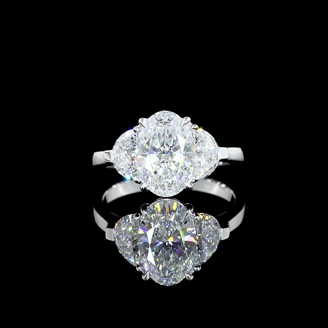 LAB-GROWN 3.02 CARAT OVAL E-VS1 DIAMOND 14K WHITE GOLD 3 STONES RING (1 of 2)