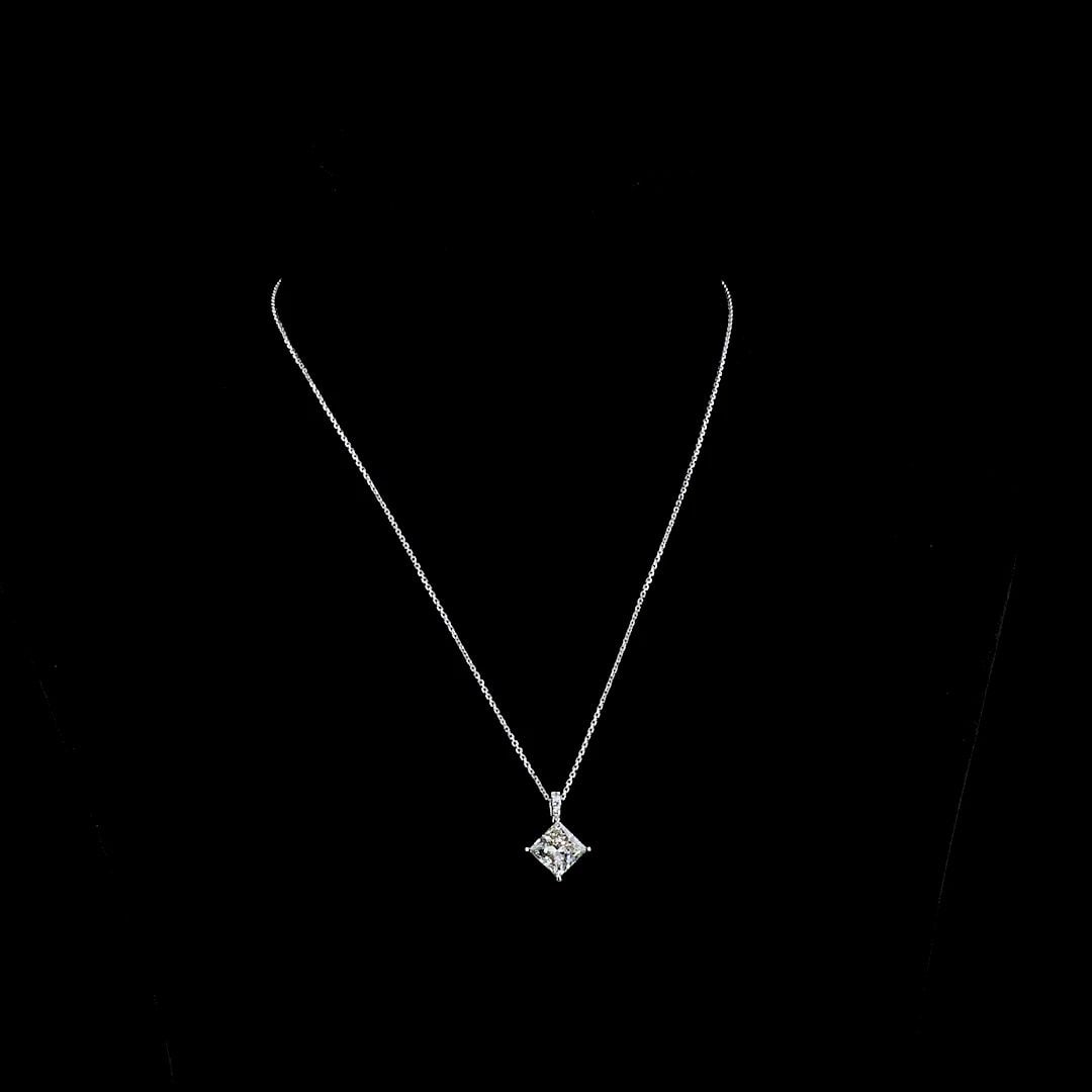 LAB-GROWN 3.13 CARAT PRINCESS J-VVS2 DIAMOND 14K WHITE GOLD PENDANT PENDANT (1 of 2)
