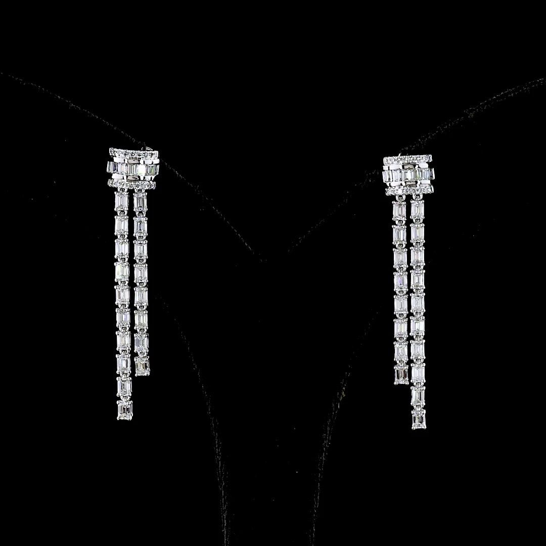 LAB-GROWN 2.84 CARAT EMERALD F-VS1 DIAMOND 14K WHITE GOLD LARIAT EARRINGS (1 of 2)