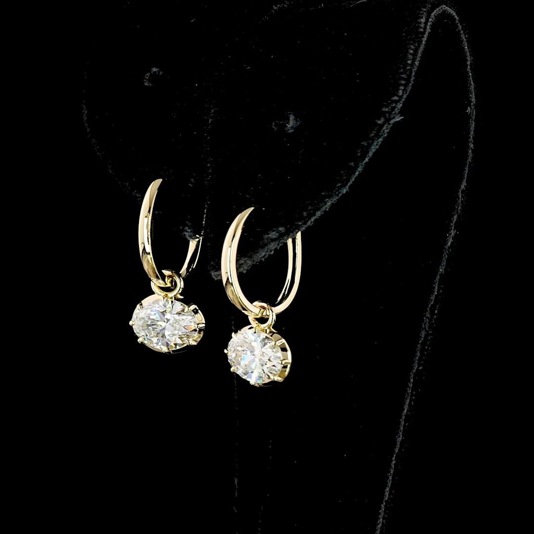 LAB-GROWN 2.03 CARAT OVAL D-VS1 DIAMOND 14K YELLOW GOLD HANGING EARRINGS (1 of 2)