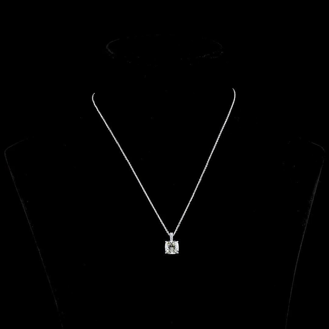 LAB-GROWN 2.96 CARAT CUSHION MODIFIED J-VS1 DIAMOND 14K WHITE GOLD PENDANT PENDA (1 of 2)