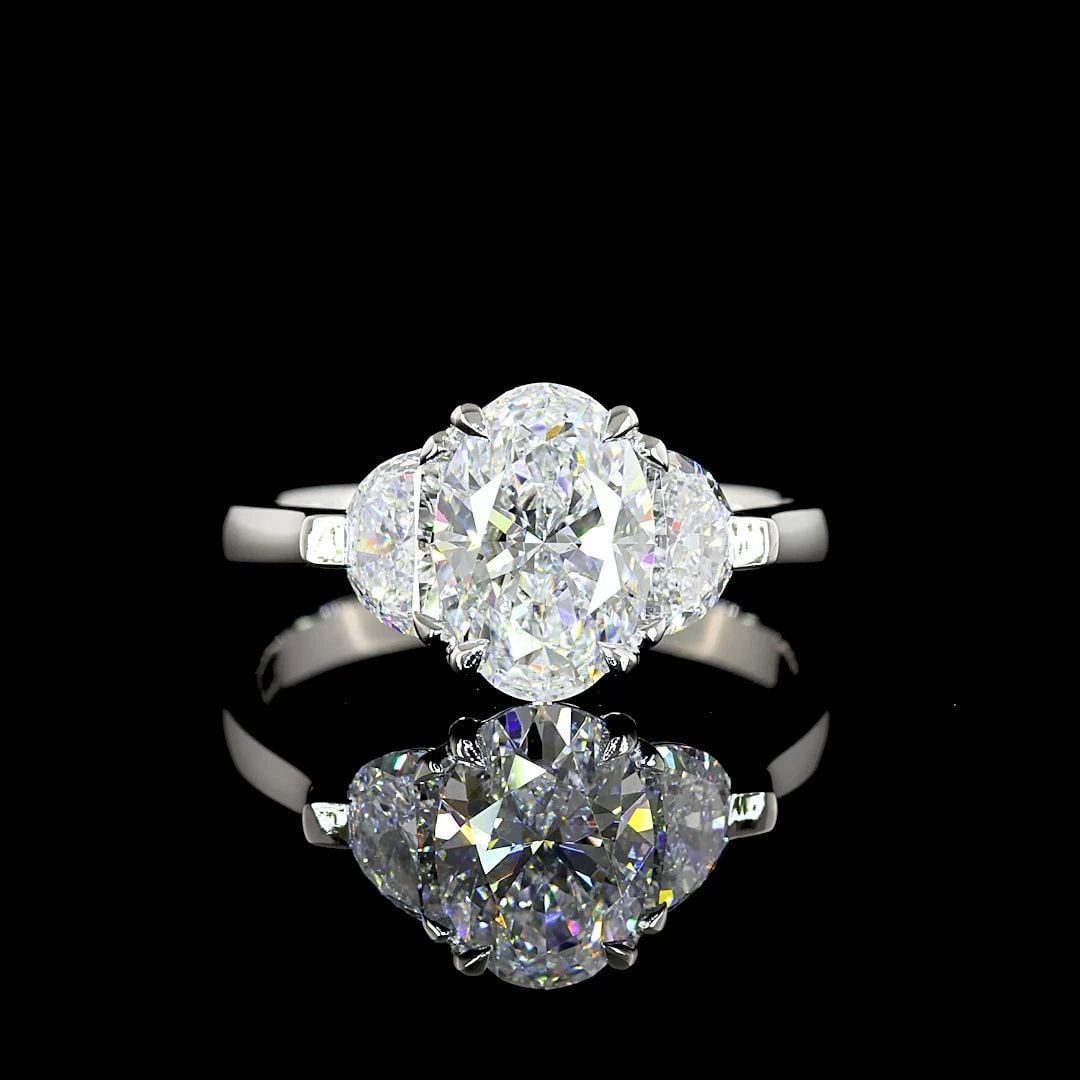 LAB-GROWN 2.18 CARAT OVAL F-VS1 DIAMOND PLATINUM 3 STONES RING: LAB-GROWN 2.18 CARAT OVAL F-VS1 DIAMOND PLATINUM 3 STONES RING Title: High-quality Brand-New Echo Friendly Elegant Lab-Grown 2.18 Carat Oval F-VS1 Diamond Platinum 3 Stones Ring Video Link: Watch Vide