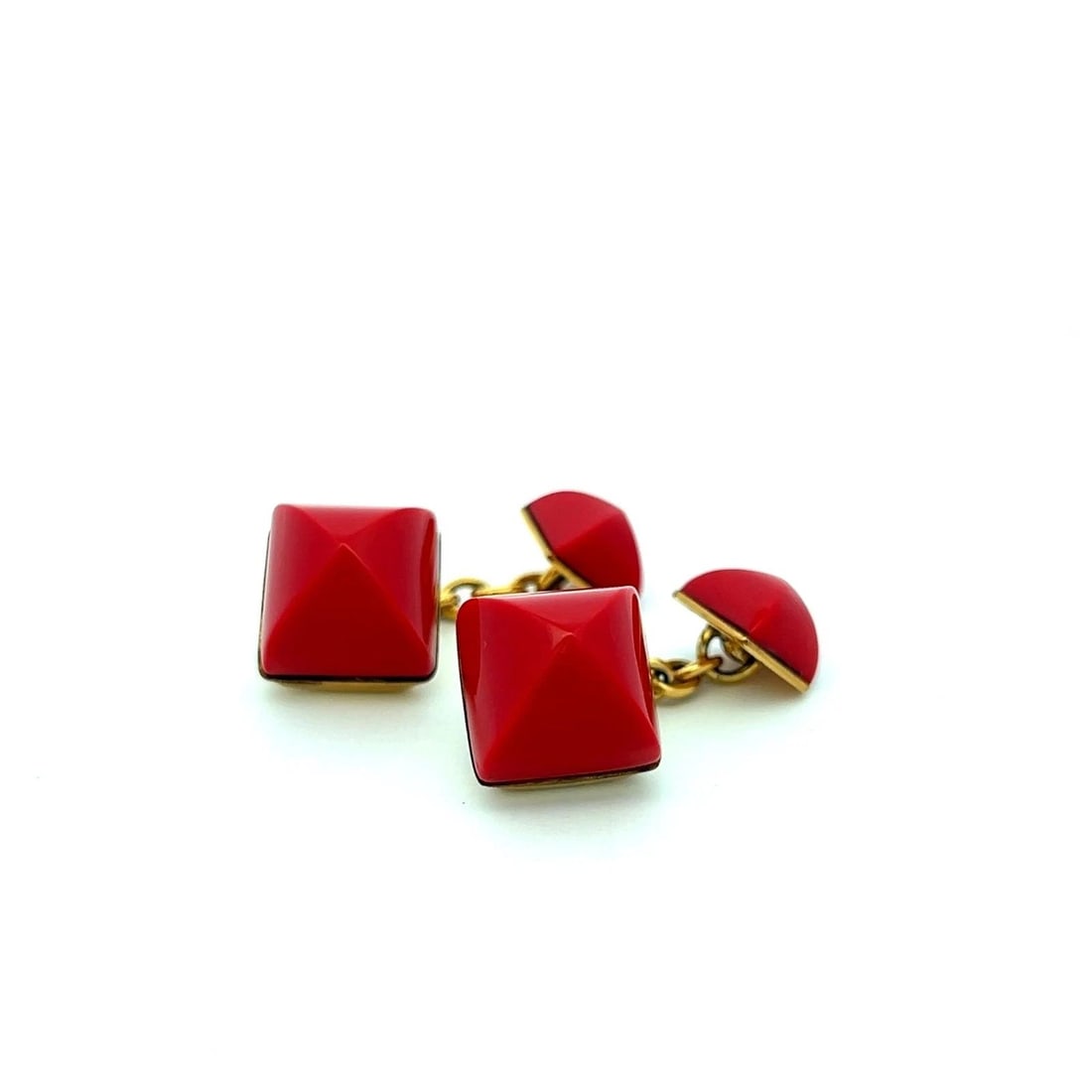 DAVID WEBB 12.3-12.4 MM CORAL 18 KARAT YELLOW GOLD CUFFLINKS (1 of 2)