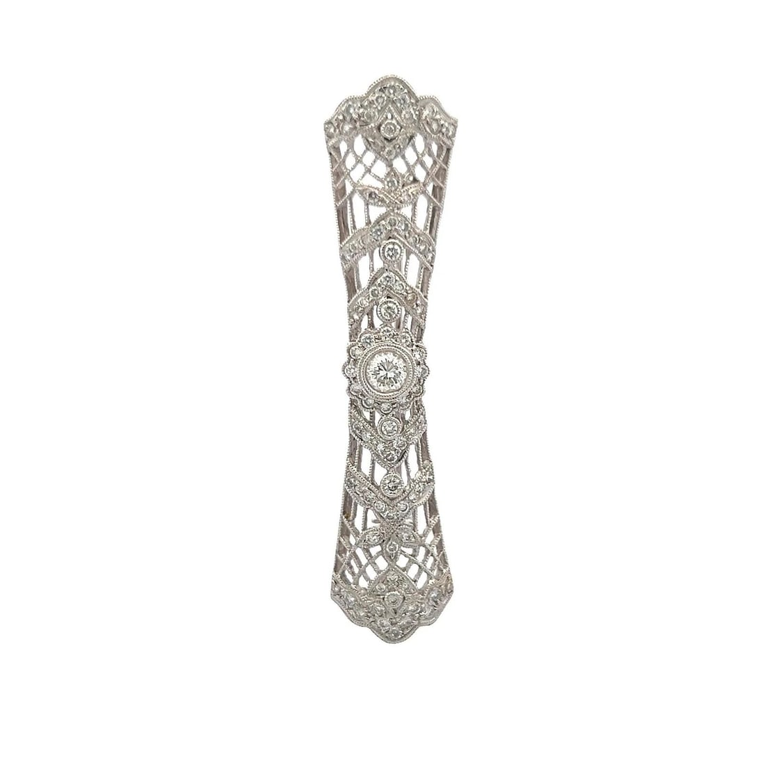 1.12 CARAT OLD EUROPEAN CUT J VS DIAMOND 18 KARAT WHITE GOLD PIN BROOCH (1 of 2)