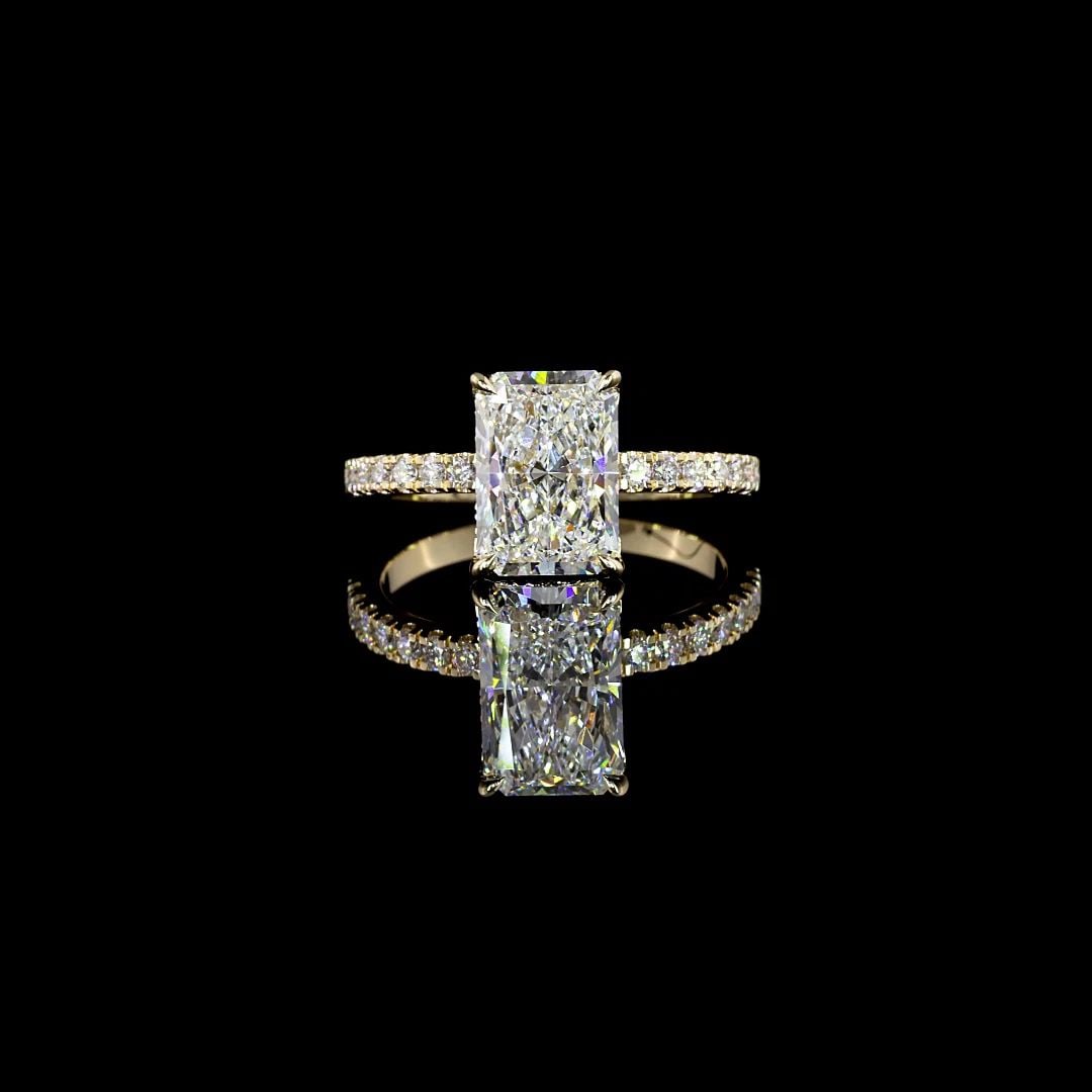 LAB-GROWN 2.37 CARAT RADIANT D-VS2 DIAMOND 14K YELLOW GOLD HIDDEN HALO RING (1 of 2)