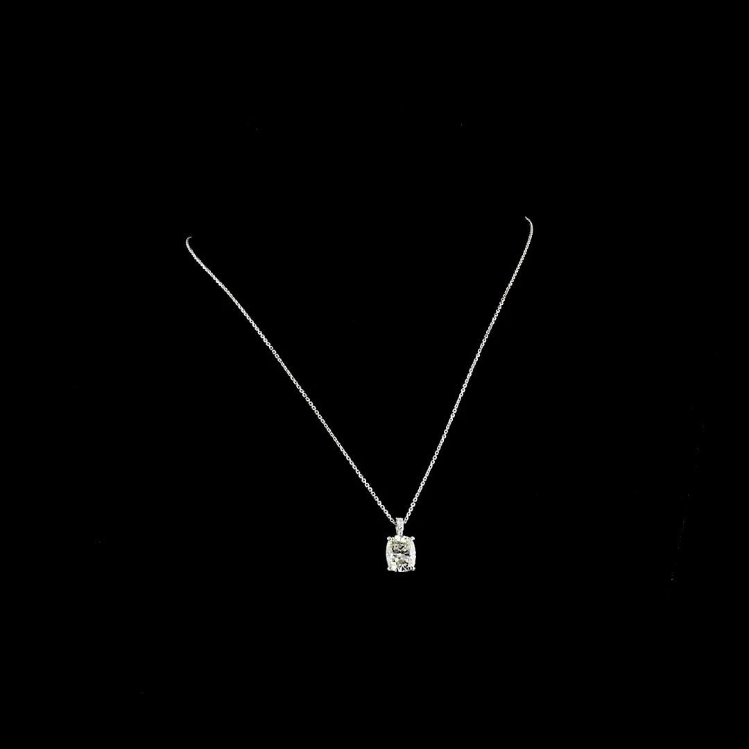 LAB-GROWN 3.43 CARAT CUSHION BRILLIANT I-VS2 DIAMOND 14K WHITE GOLD PENDANT PEND (1 of 2)
