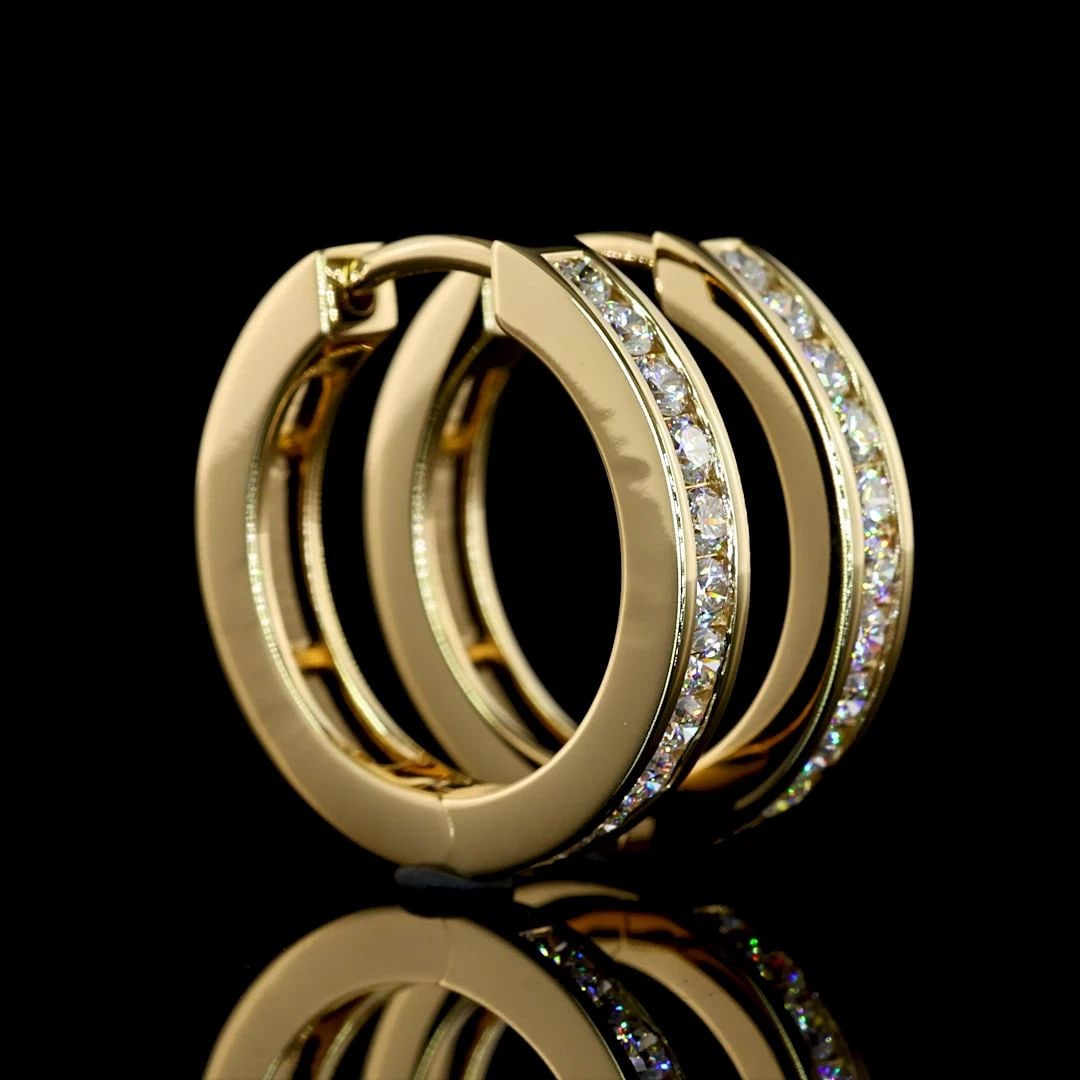 LAB-GROWN 0.55 CARAT ROUND E-VS DIAMOND 14K YELLOW GOLD HUGGIES EARRINGS: LAB-GROWN 0.55 CARAT ROUND E-VS DIAMOND 14K YELLOW GOLD HUGGIES EARRINGS Title: High-quality Brand-New Echo Friendly Elegant Lab-Grown 0.55 Carat Round E-VS Diamond 14K Yellow Gold Huggies Earrings Vi