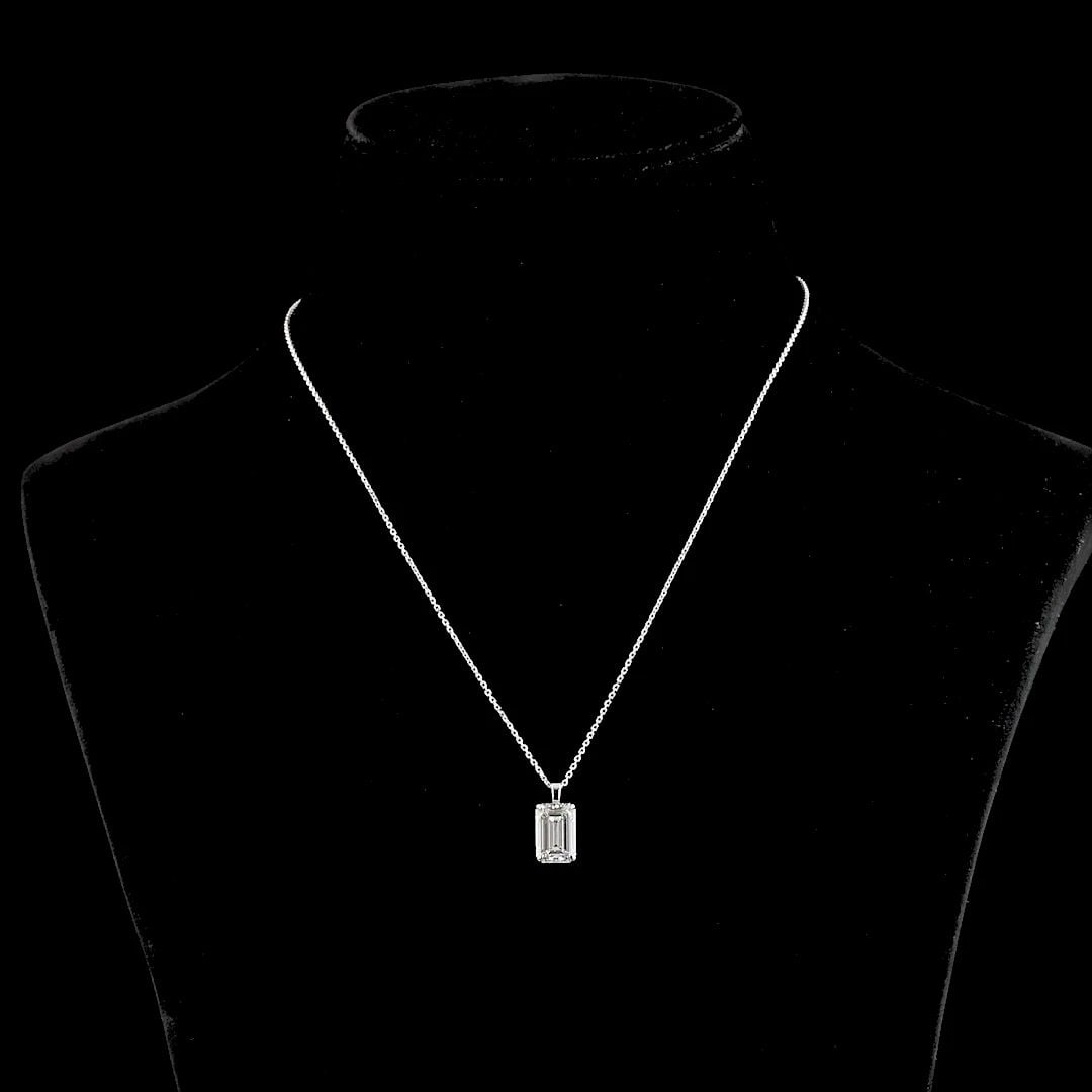LAB-GROWN 3.52 CARAT EMERALD G-VS1 DIAMOND 14K WHITE GOLD SOLITAIRE PENDANT (1 of 2)