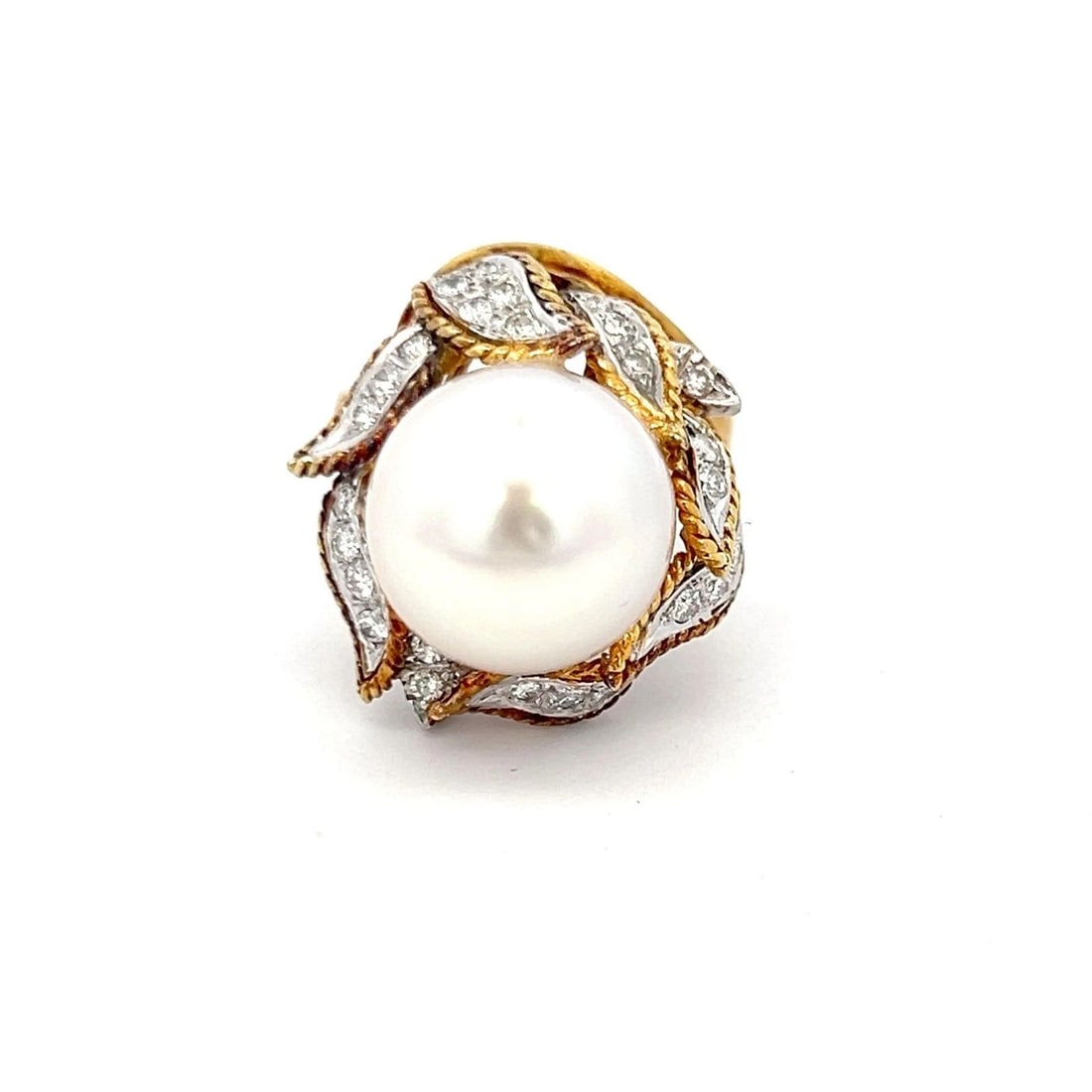 1.10 CARAT ROUND BRILLIANT DIAMOND 16.2MM PEARL 18K TWO TONE GOLD COCKTAIL RING (1 of 1)