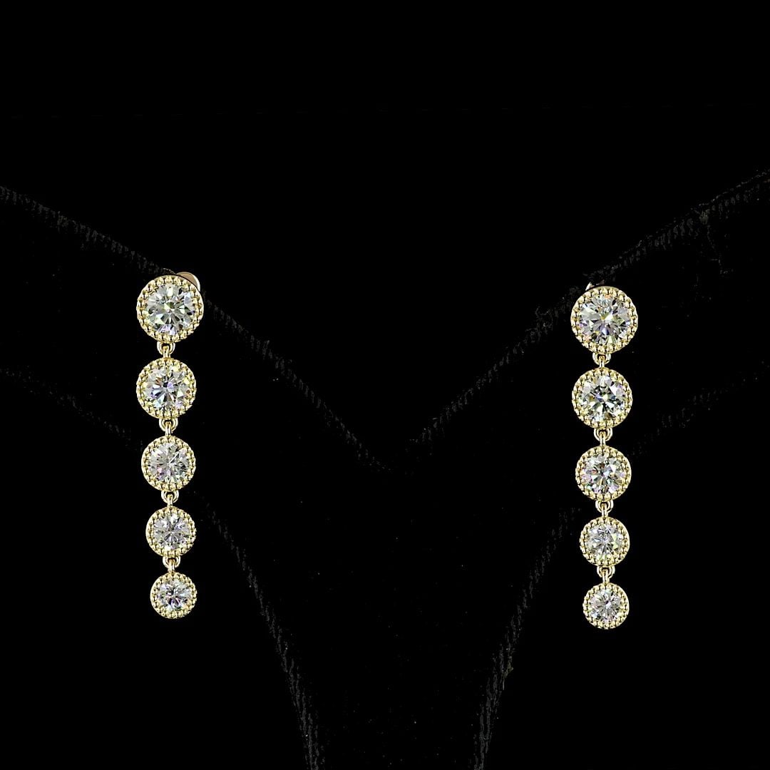 LAB-GROWN 2.84 CARAT ROUND - DIAMOND 14K YELLOW GOLD HANGING EARRINGS (1 of 2)