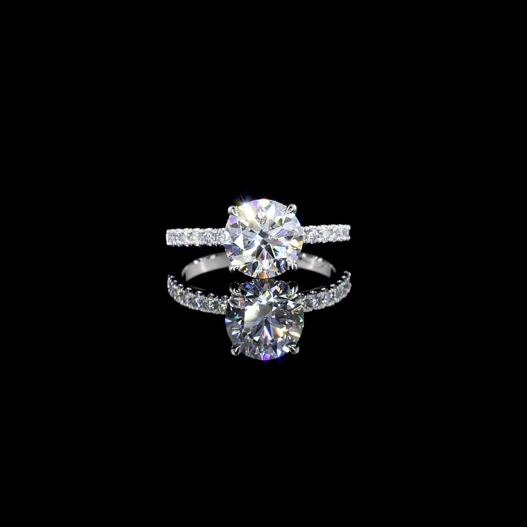 LAB-GROWN 2.41 CARAT ROUND E-VVS2 DIAMOND 14K WHITE GOLD HIDDEN HALO RING: LAB-GROWN 2.41 CARAT ROUND E-VVS2 DIAMOND 14K WHITE GOLD HIDDEN HALO RING Title: High-quality Brand-New Echo Friendly Elegant Lab-Grown 2.41 Carat Round E-VVS2 Diamond 14K White Gold Hidden Halo Ring