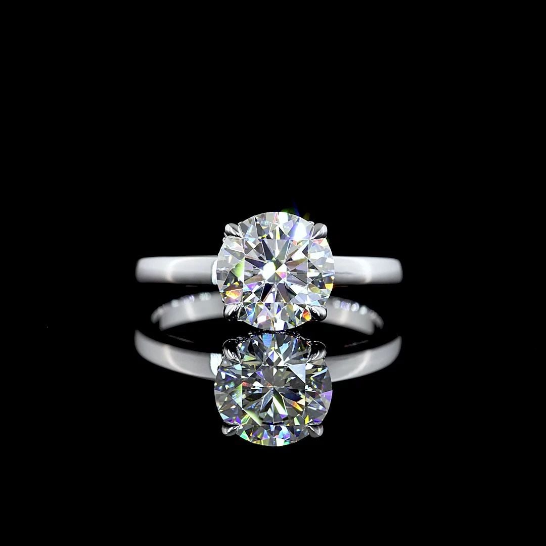 LAB-GROWN 2.12 CARAT ROUND E-VVS2 DIAMOND 14K WHITE GOLD HIDDEN HALO RING (1 of 2)