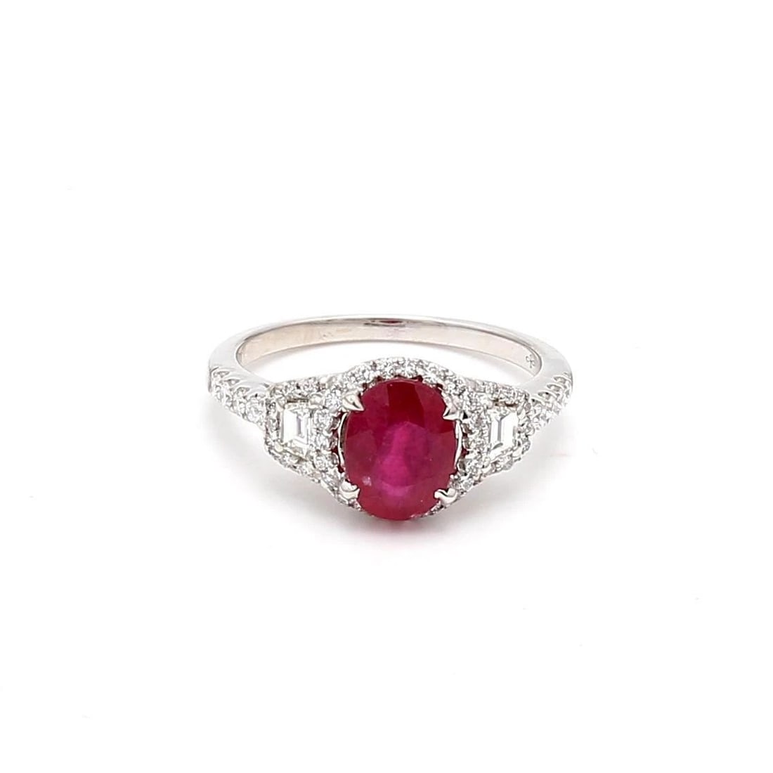 1.53 CARAT RUBY 1.10 CARAT ROUND AND TRAPEZOID DIAMOND 18K WG ENGAGEMENT RING (1 of 2)