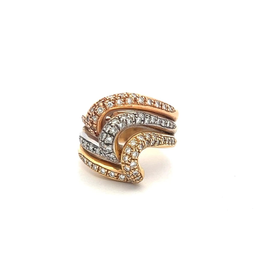 0.74CT ROUND BRILLIANT DIAMOND PAVE COCKTAIL RING IN 18K TRI-COLOR GOLD (H VS) (1 of 2)