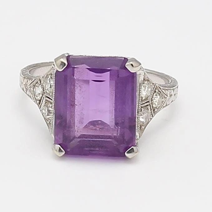 5.50 CARAT AMETHYSTS 0.24 CARAT OLD EUROPEAN CUT DIAMOND 14K WHITE GOLD ART DEC (1 of 2)
