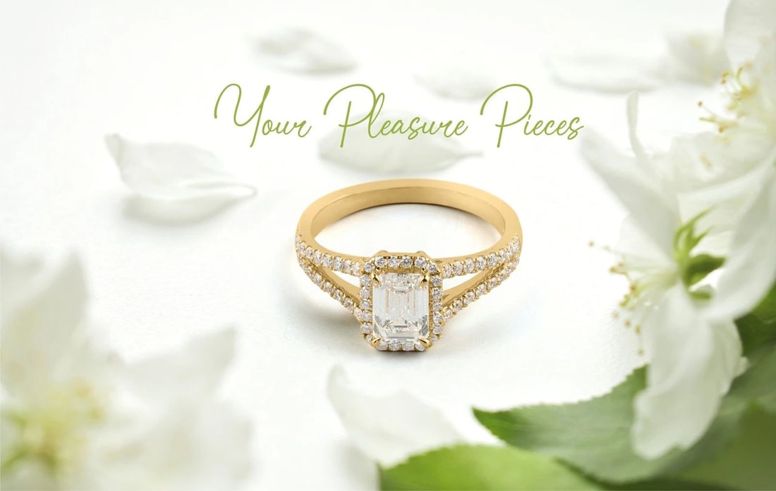 LAB-GROWN 1.93 CARAT EMERALD F-VS1 DIAMOND 14K YELLOW GOLD SPLIT SHANK RING: LAB-GROWN 1.93 CARAT EMERALD F-VS1 DIAMOND 14K YELLOW GOLD SPLIT SHANK RING Title: High-quality Brand-New Echo Friendly Elegant Lab-Grown 1.93 Carat Emerald F-VS1 Diamond 14K Yellow Gold Split Shank R