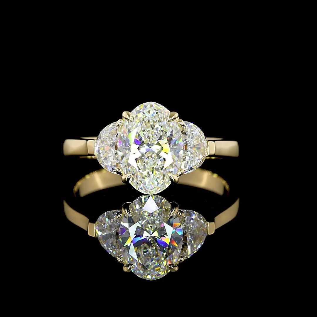 LAB-GROWN 2.15 CARAT OVAL D-VVS2 DIAMOND 14K YELLOW GOLD 3 STONES RING (1 of 2)