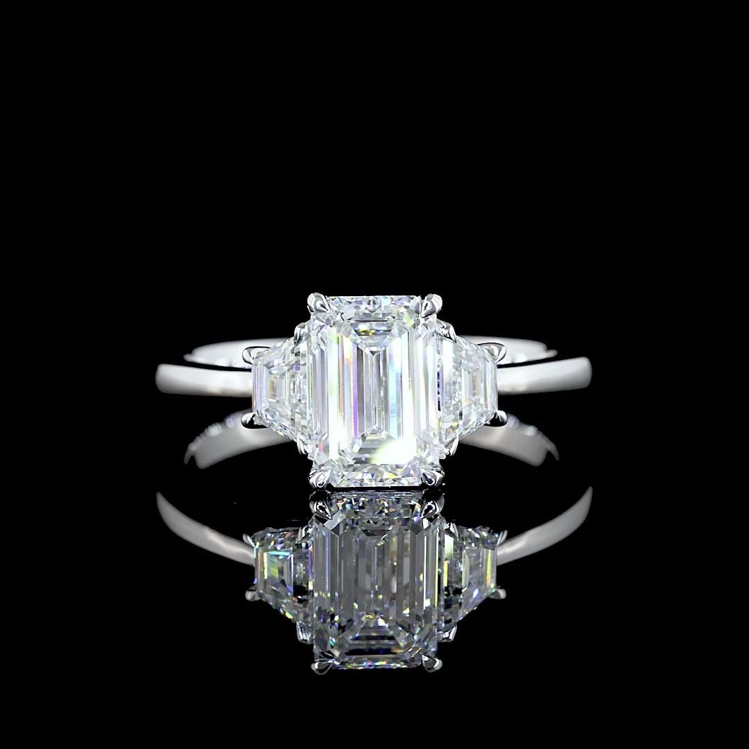 LAB-GROWN 1.95 CARAT EMERALD F-VS1 DIAMOND 14K WHITE GOLD 3 STONES RING (1 of 2)