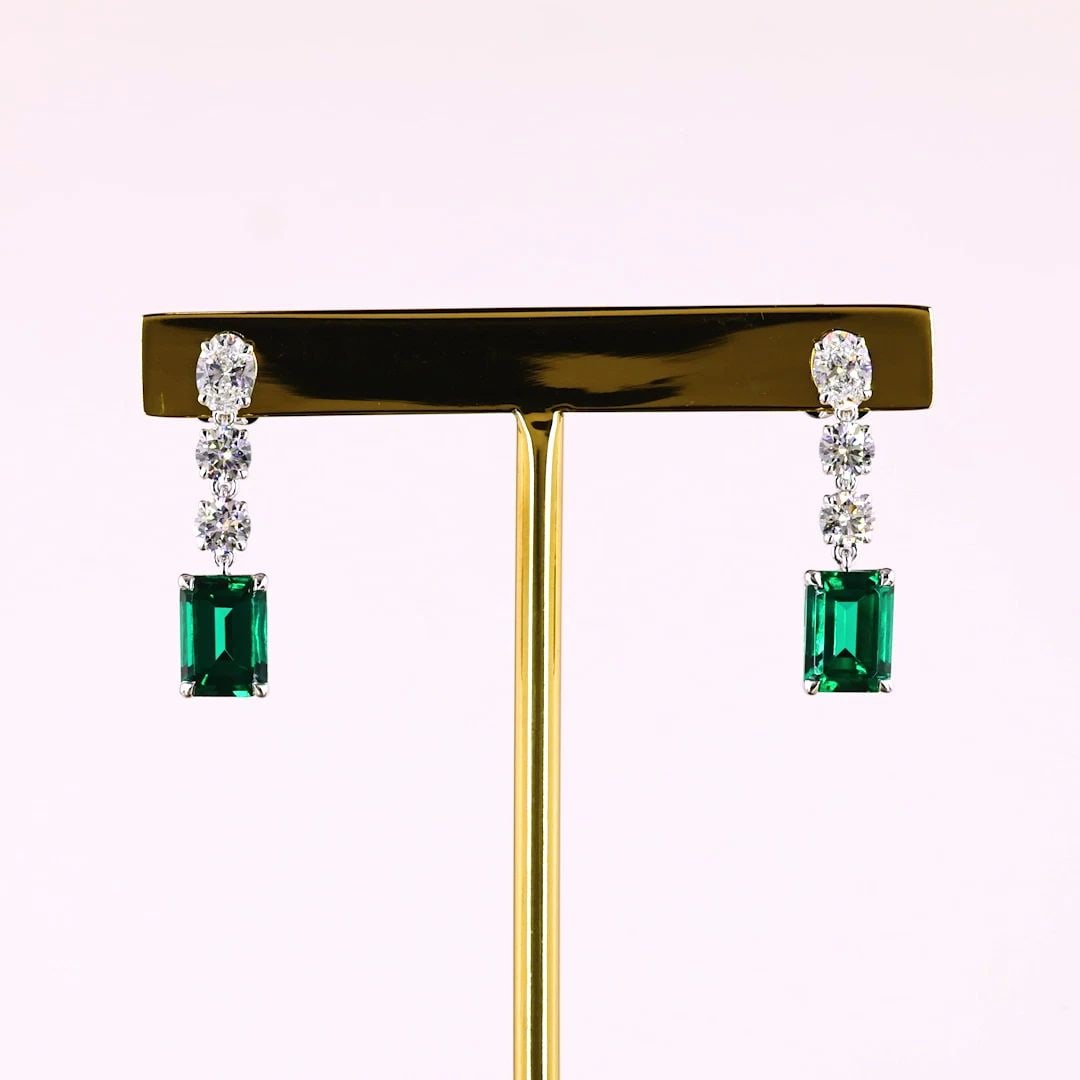 LAB-GROWN 1.14 CARAT MIX -VS2 DIAMOND 14K WHITE GOLD HANGING EARRINGS (1 of 2)