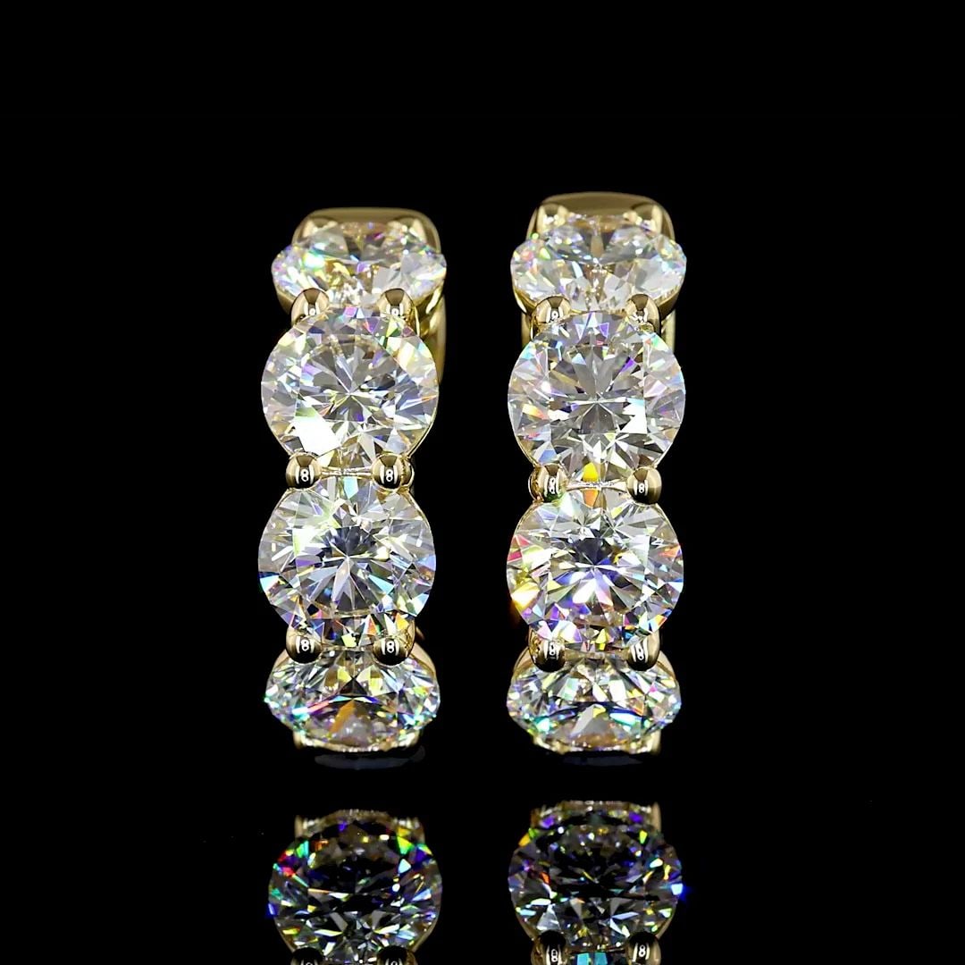 LAB-GROWN 3.41 CARAT ROUND - DIAMOND 14K YELLOW GOLD HUGGIES EARRINGS (1 of 2)