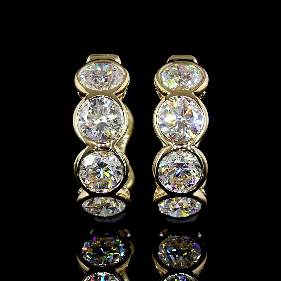 LAB-GROWN 3.44 CARAT ROUND E-VS DIAMOND 14K YELLOW GOLD HUGGIES EARRINGS (1 of 2)