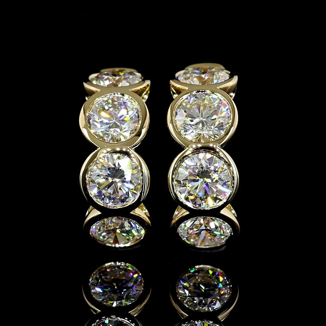 LAB-GROWN 3.42 CARAT ROUND E-VS DIAMOND 14K YELLOW GOLD HUGGIES EARRINGS (1 of 2)