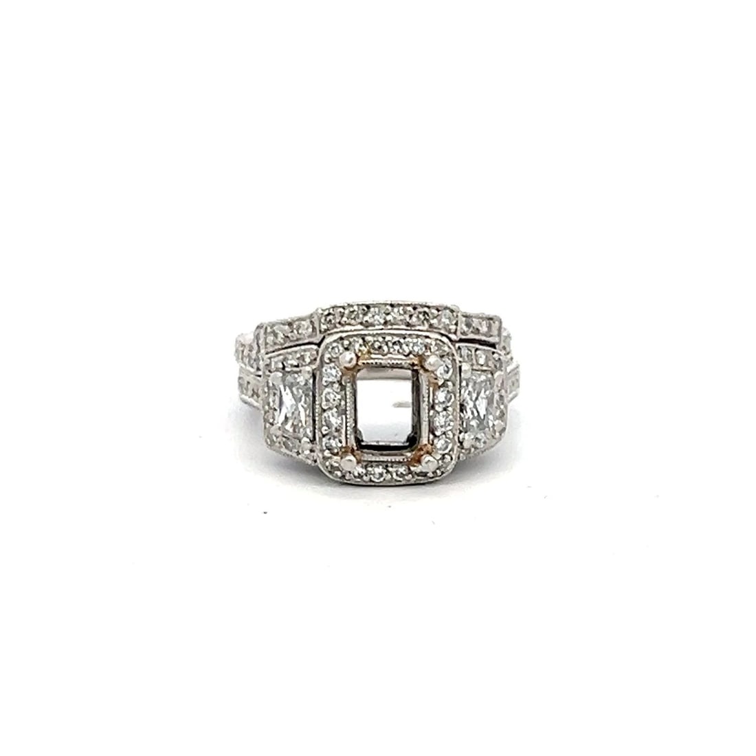 0.95 CARAT TRAPEZOID SHAPE AND ROUND DIAMOND PLATINUM SEMI MOUNT RING (1 of 2)