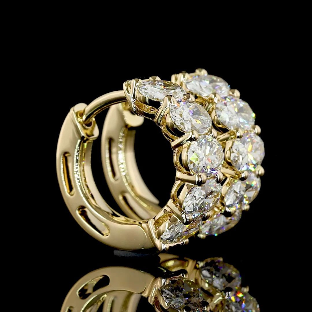 LAB-GROWN 2.1 CARAT OVAL E-VS DIAMOND 14K YELLOW GOLD HUGGIES EARRINGS: LAB-GROWN 2.1 CARAT OVAL E-VS DIAMOND 14K YELLOW GOLD HUGGIES EARRINGS Title: High-quality Brand-New Echo Friendly Elegant Lab-Grown 2.1 Carat Oval E-VS Diamond 14K Yellow Gold Huggies Earrings Video