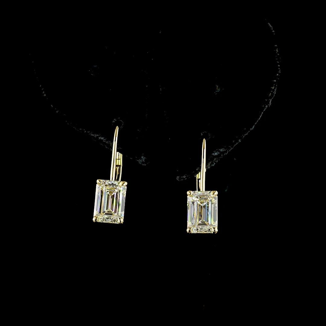 LAB-GROWN 3.17 CARAT EMERALD F-VVS2 DIAMOND 14K YELLOW GOLD HANGING EARRINGS (1 of 2)