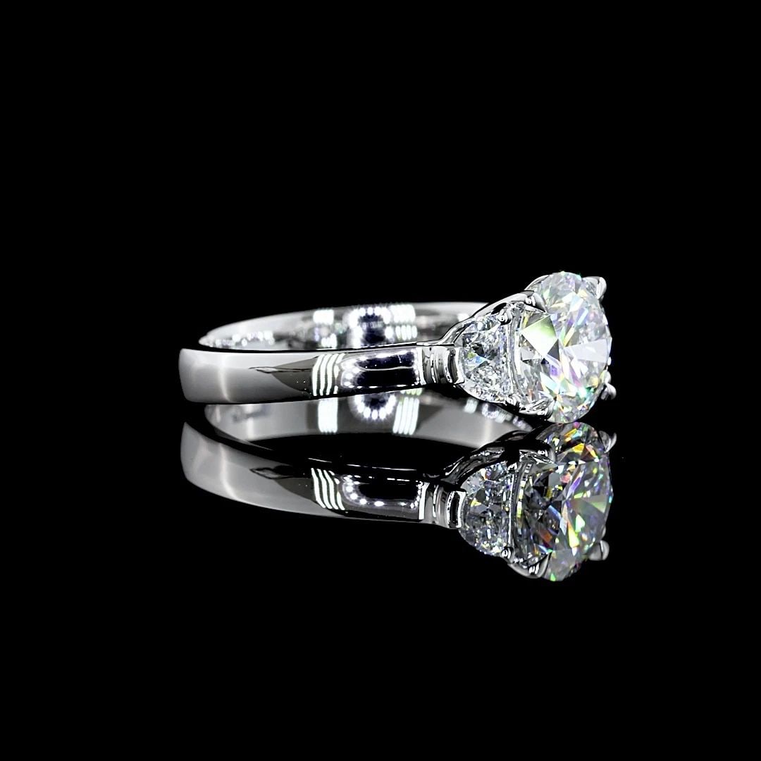 LAB-GROWN 1.45 CARAT ROUND D-VVS2 DIAMOND PLATINUM 3 STONES RING: LAB-GROWN 1.45 CARAT ROUND D-VVS2 DIAMOND PLATINUM 3 STONES RING Title: High-quality Brand-New Echo Friendly Elegant Lab-Grown 1.45 Carat Round D-VVS2 Diamond Platinum 3 Stones Ring Video Link: Watch